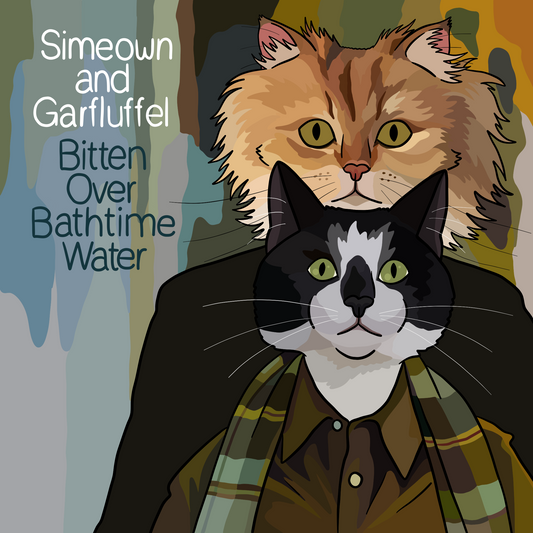 Simeown and Garfluffle Bitten Over Bathtime Water Unframed Print