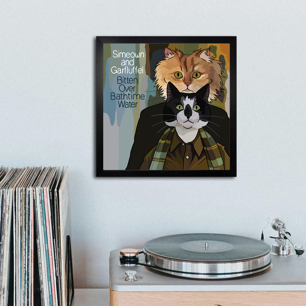 Simeown and Garfluffle Bitten Over Bathtime Water Unframed Print