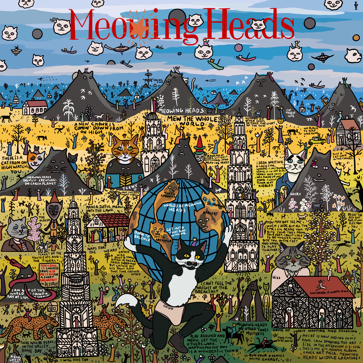 Meowing Heads Unframed Print